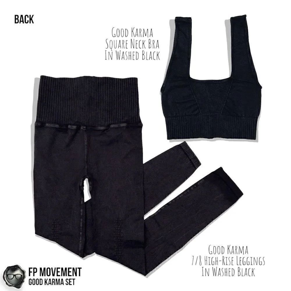 FP MOVEMENT GOOD KARMA SET: SQUARE NECK BRA + HIGH-RISE LEGGINGS IN WASHED BLACK - Picture 2 of 16